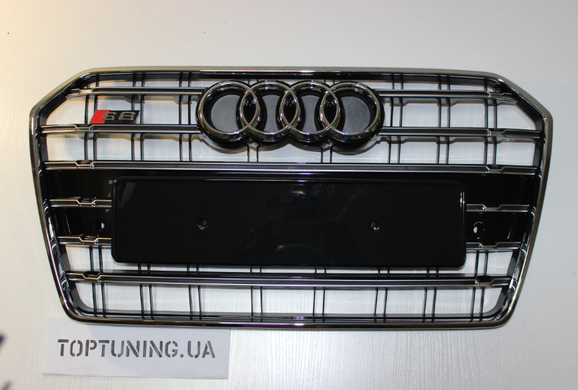 Решетка радиатора Ауди A6 C7 стиль S6, черная + хром (14-18 г.в.) тюнинг фото