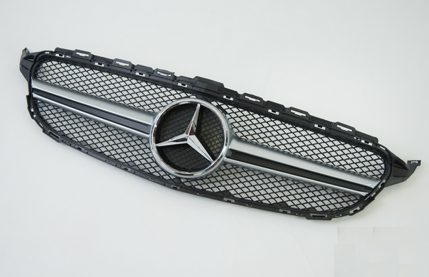 Решетка радиатора Mercedes W205 черный + хром (14-18 г.в.) тюнинг фото
