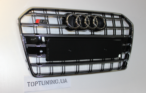 Решетка радиатора Ауди A6 C7 стиль S6, черная + хром (14-18 г.в.) тюнинг фото