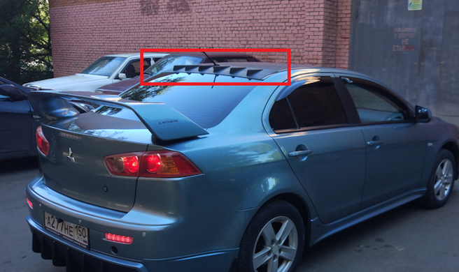 Спойлер козирок на дах Mitsubishi Lancer X чорний глянець (ABS-пластик) тюнінг фото