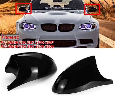 Накладки на зеркала BMW E90 / E91 / E92 / E93, черный глянец, дорестайл тюнинг фото
