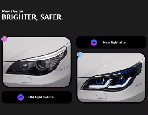 Оптика передня, світлодіодні фари на BMW E60 рестайл тюнінг фото