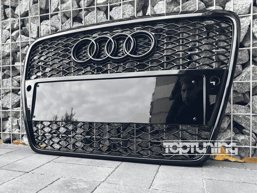 Решетка радиатора Ауди A6 C6 стиль RS6, черная глянцевая (04-11 г.в.) тюнинг фото