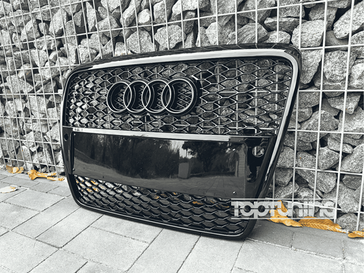 Решетка радиатора Ауди A6 C6 стиль RS6, черная глянцевая (04-11 г.в.) тюнинг фото
