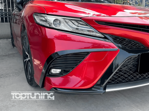 Накладки (спліттери) переднього бампера Toyota Camry (2018-2020) чорний глянець тюнінг фото