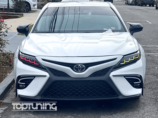 Накладки (спліттери) переднього бампера Toyota Camry (2018-2020) чорний глянець тюнінг фото