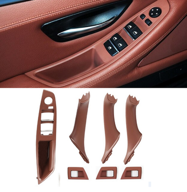 Внутринние ручки дверей + панель стеклоподъмника BMW F10 / F11 красно-коричневые тюнинг фото