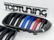 Решетка радиатора BMW X3 F25 (14-17 г.в.) / BMW X4 F26 (14-17 г.в.) М триколор+ рамка под карбон тюнинг фото