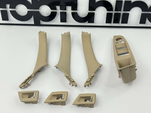 Внутрішні ручки дверей + панель склопідіймача BMW F10 / F11 кремово-білі тюнінг фото