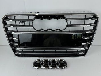Решетка радиатора Ауди A7 G4 стиль S7, хром рамка + хром вставки (10-14 г.в.) тюнинг фото