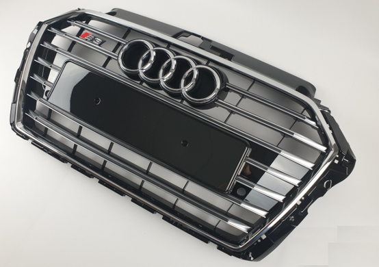 Решетка радиатора Audi A3 8V стиль RS3 черная + хром (16-20 г.в.) тюнинг фото