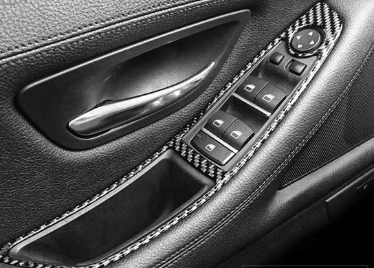 Накладки панелей склопідйомників BMW F10, карбон тюнінг фото