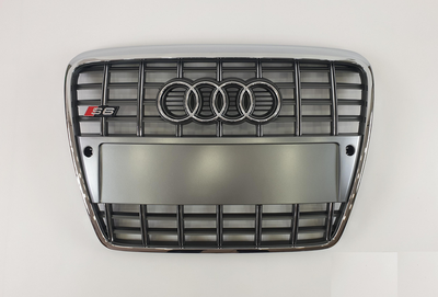 Решетка радиатора Audi A6 С6 стиль S6 серебро + хром (04-11 г.в.) тюнинг фото