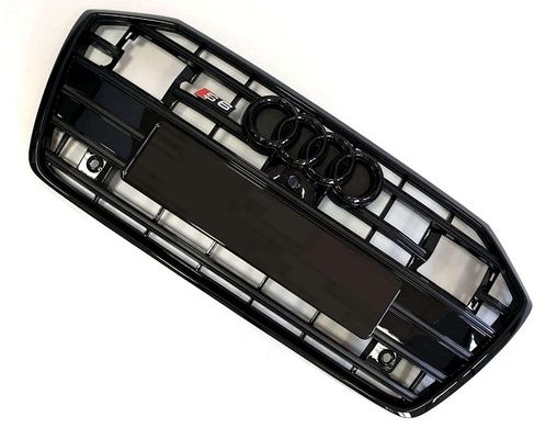 Решетка радиатора Audi A6 C8 стиль S6 черный глянец под дистроник (2018-...) тюнинг фото