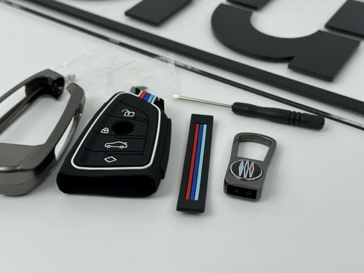 Чохол протектор на ключ для BMW F48 G30 G11 F39 F25 F15 F16 сірий хром тюнінг фото