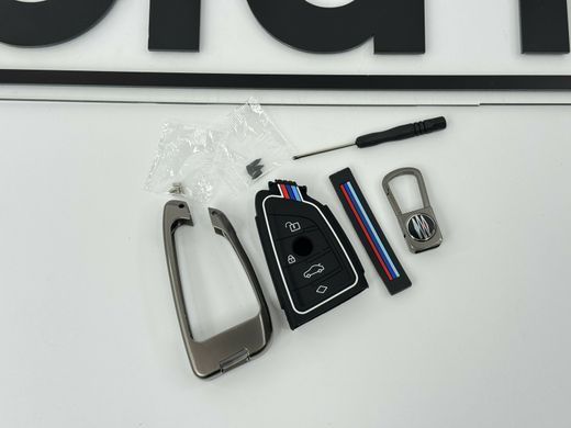 Чохол протектор на ключ для BMW F48 G30 G11 F39 F25 F15 F16 сірий хром тюнінг фото