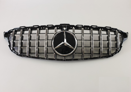 Решетка радиатора Mercedes W205 стиль GT черная + хром (2019-...) тюнинг фото
