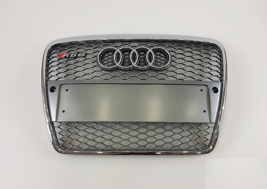 Решетка радиатора Audi A6 С6 стиль RS6 серебро + хром (04-11 г.в.) тюнинг фото