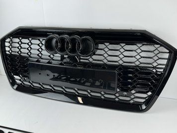 Решетка радиатора Audi A6 C8 стиль RS6 черный глянец под камеру без радаров (2018-...) тюнинг фото