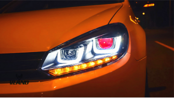 Оптика передняя, фары на Volkswagen Golf 6 с красной линзой тюнинг фото
