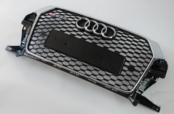 Решетка радиатора Audi Q3 стиль RSQ3 черная + хром рамка (15-18 г.в.) тюнинг фото