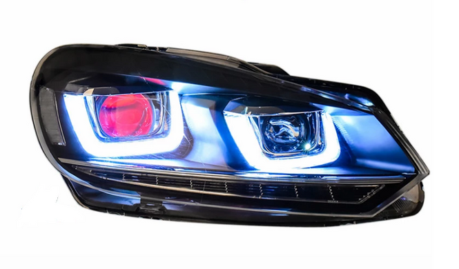Оптика передняя, фары на Volkswagen Golf 6 с красной линзой тюнинг фото