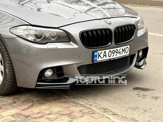 Накладки (ікла) на передній бампер BMW F10 M-Pakiet чорний глянсовий ABS-пластик тюнінг фото