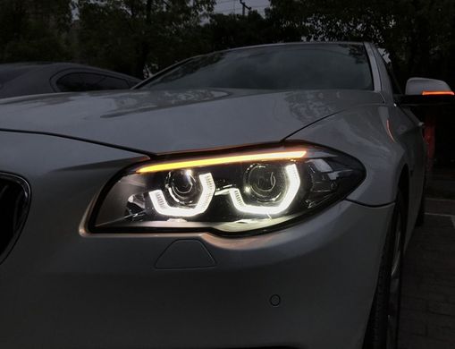 Оптика передняя, фары BMW F10 с ангельскими глазками U-type (10-13 г.в.) тюнинг фото