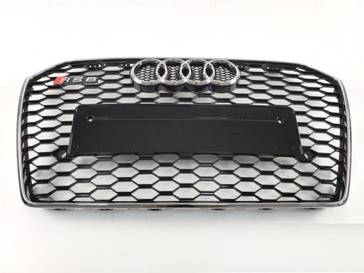 Решетка радиатора Ауди A6 C7 стиль RS7 черный глянец + хром (14-18 г.в.) тюнинг фото