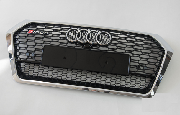 Решетка радиатора Audi Q5 стиль RSQ5 черная + хром рамка (2017-...) тюнинг фото
