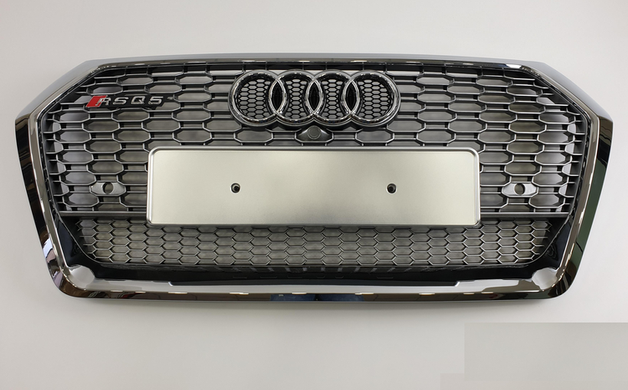 Решетка радиатора Audi Q5 стиль RSQ5 серебро + хром рамка (2017-...) тюнинг фото