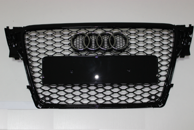 Решетка радиатора Ауди A4 B8 в RS стиле, черная глянцевая (08-11 г.в.) тюнинг фото