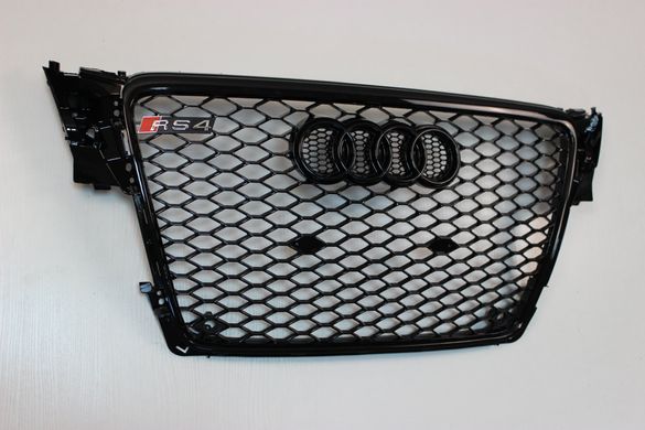 Решетка радиатора Ауди A4 B8 в RS стиле, черные кольца (08-11 г.в.) тюнинг фото