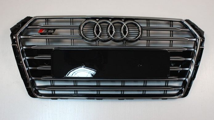 Решетка радиатора Ауди A4 B9 в S4 стиле, черная + хром тюнинг фото