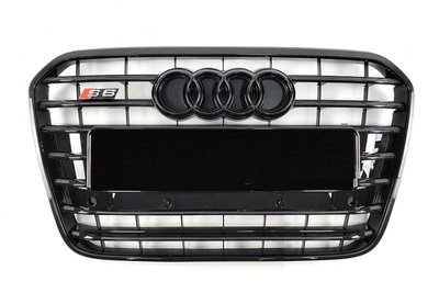 Решетка радиатора Audi A6 С7 стиль S6, черная глянцевая (11-14 г.в.) тюнинг фото