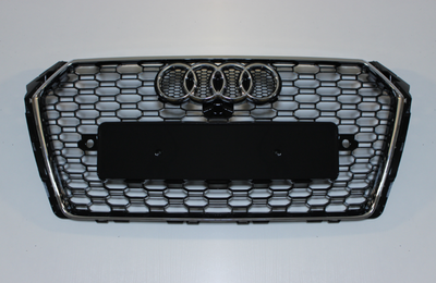 Решетка радиатора Ауди A4 B9 в RS4 стиле, черная + хром рамка тюнинг фото