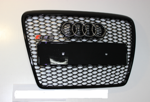 Решетка радиатора Ауди A6 C6 стиль RS6, черная глянцевая (04-11 г.в.) тюнинг фото