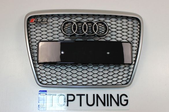 Решітка радіатора Ауді A6 C6 стиль RS6, чорна + хром рамка (04-11 р.в.) тюнінг фото