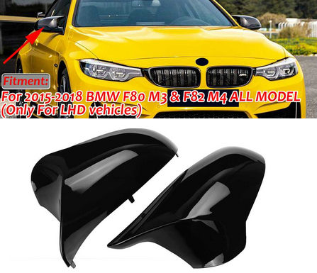 Накладки на зеркала BMW F80 M3 / F82 M4 стиль М, черный глянец тюнинг фото