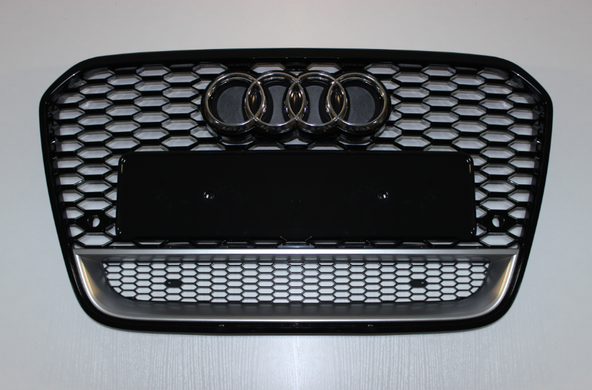 Решітка радіатора Ауді A6 C7 стиль RS6, чорна + хром вставка (11-14 р.в.) тюнінг фото