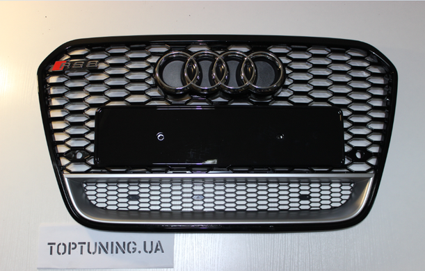 Решетка радиатора Ауди A6 C7 стиль RS6, черная + хром вставка (11-14 г.в.) тюнинг фото