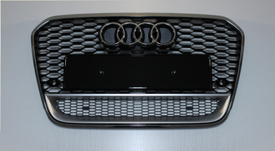 Решетка радиатора Ауди A6 C7 стиль RS6, черная + хром рамка (11-14 г.в.) тюнинг фото