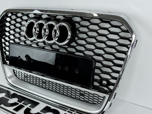 Решетка радиатора Ауди A6 C7 стиль RS6, черная + хром рамка (11-14 г.в.) тюнинг фото