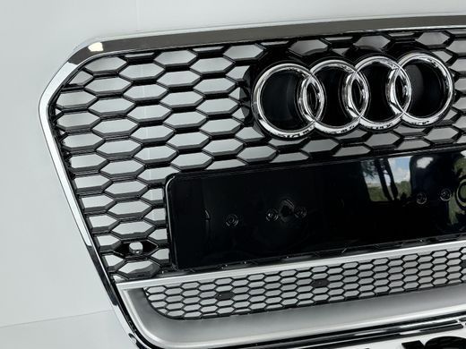 Решетка радиатора Ауди A6 C7 стиль RS6, черная + хром рамка (11-14 г.в.) тюнинг фото