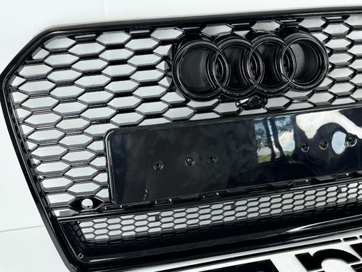 Решетка радиатора Ауди A6 C7 стиль RS6, черная глянец (14-18 г.в.) тюнинг фото