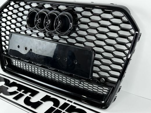 Решетка радиатора Ауди A6 C7 стиль RS6, черная глянец (14-18 г.в.) тюнинг фото