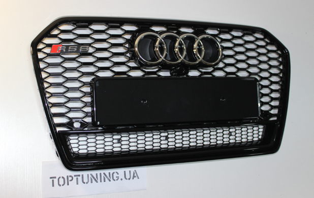 Решетка радиатора Ауди A6 C7 стиль RS6, черная глянец (14-18 г.в.) тюнинг фото