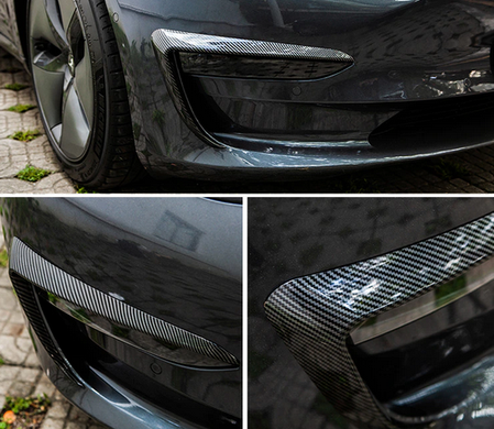 Накладки переднего бампера Tesla Model 3 под карбон (17-21 г.в.) тюнинг фото