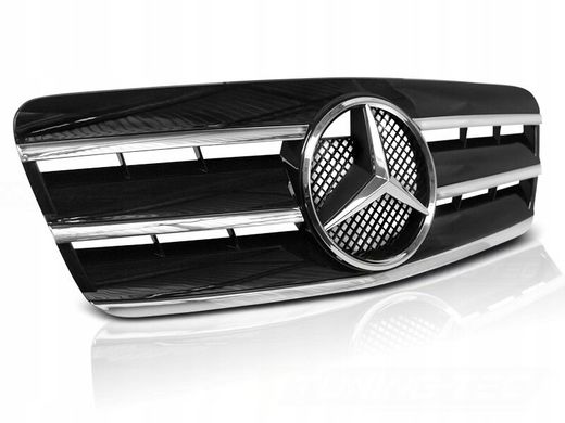Решітка радіатора MERCEDES CLK W208 в стилі CL чорна з хром смужками тюнінг фото