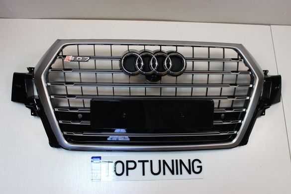 Решетка радиатора Audi Q7 стиль SQ7, хром + черные вставки (2015-...) тюнинг фото
